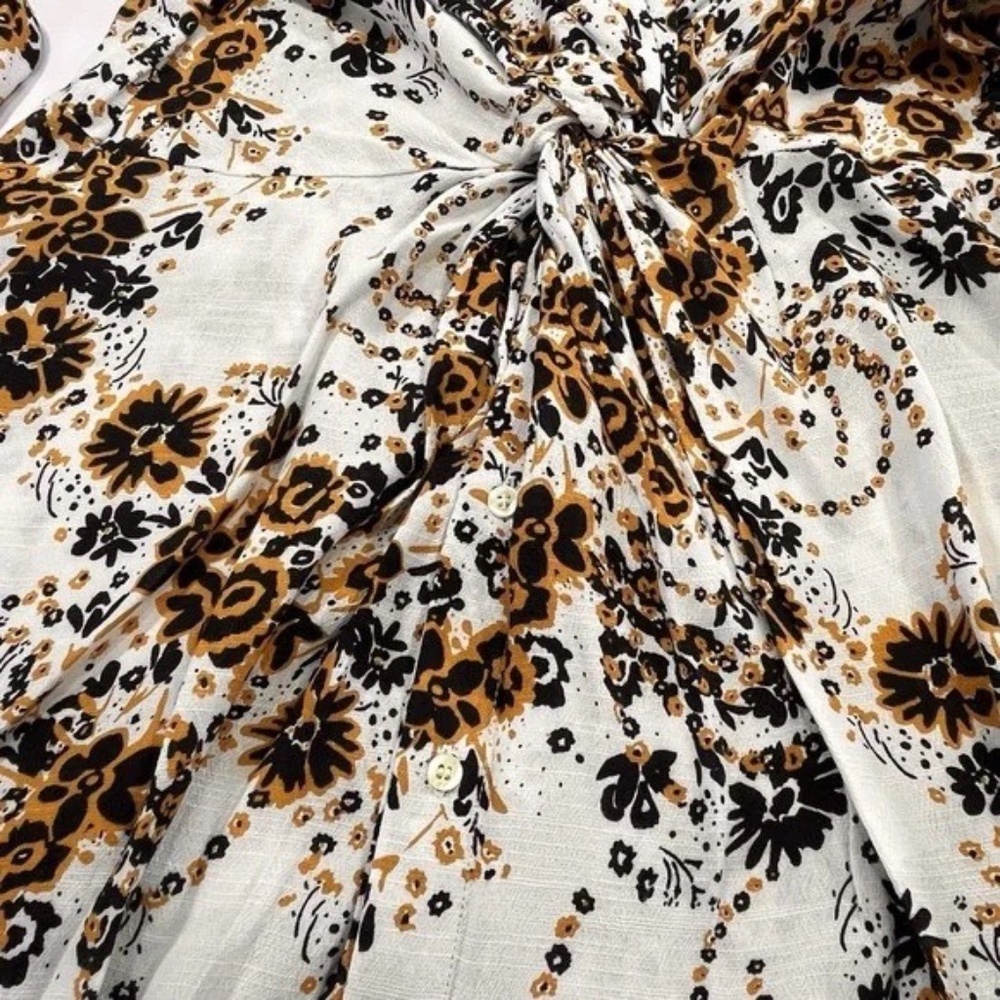 Free People Tough Love Shirt Dress Womens‎ Ivory Floral Wrap Midi Long Sleeve 8 - Picture 10 of 12
